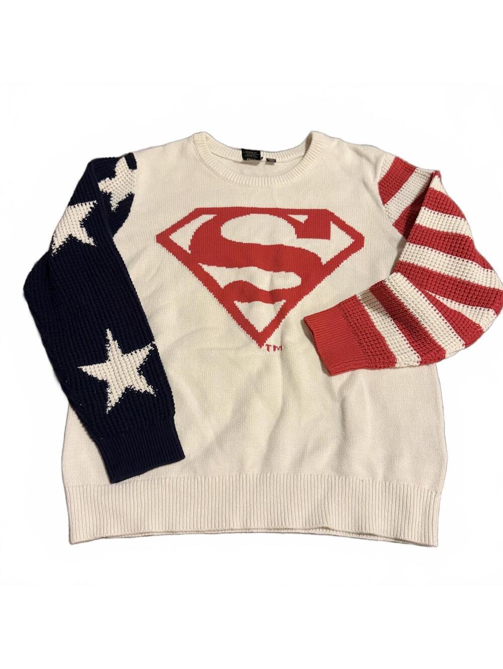 Superman American Flag Knit Sweater Size S Patriotic DC Comics Pullover